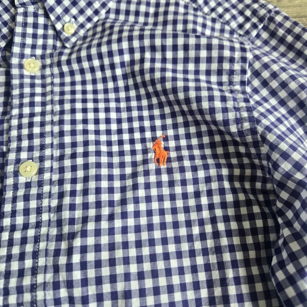 Ralph Lauren Boys Purple Gingham Button Down Shirt L 14-16 Slim Fit Cotton